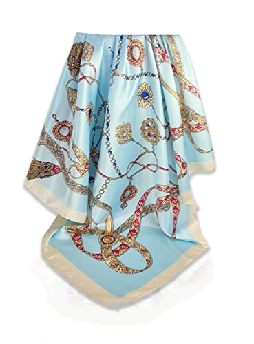 GLORIS Seidenschal Damen 90x90cm HellBlau mit weißem Rand Elegante Seidentuch Haare Seidentuch Halstuch Elegant Satintuch Halstuch Seide Bandana Tuch Kopftüch Ansatz Scarf… von GLORIS