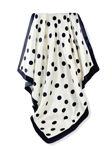 GLORIS Seidenschal Damen Elegante 90x90cm Seidentuch Haare Seidentuch Damen Halstuch Damen Seide Elegant Satintuch Halstuch Seide Bandana Tuch Kopftücher Ansatz Scarf (Schwarze Weiße Tupfen) von GLORIS