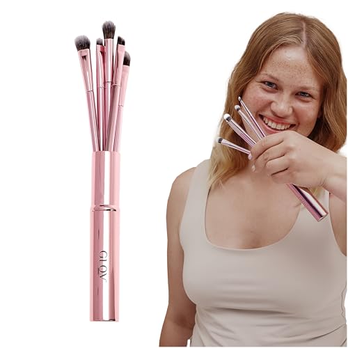 Pinselset Augen Make up Pinsel Set 5 Stück Professionelles mit Mischpinsel Faltenbürste Mini Flache Augenpinsel Lidschatten Pinsel Eyeliner-Pinsel Weiche Synthetische Borsten Pinsel Kit (Pink) von GLOV