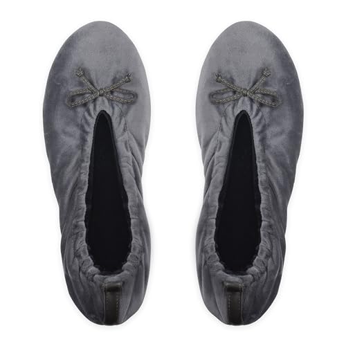 GLOVE STORY Damen-Ballerina-Hausschuhe aus Samt mit weicher Ledersohle und Schleife – elegantes, weiches und bequemes Material – weiche Damen-Ballerina-Hausschuhe – handgefertigt (Grau M) von GLOVE STORY
