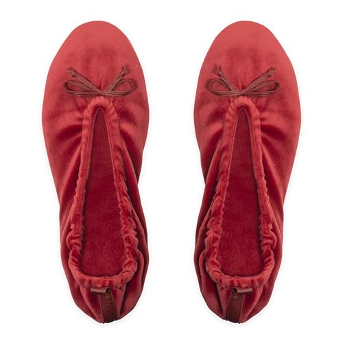 GLOVE STORY Damen-Ballerina-Hausschuhe aus Samt mit weicher Ledersohle und Schleife – elegantes, weiches und bequemes Material – weiche Damen-Ballerina-Hausschuhe – handgefertigt (Rot M) von GLOVE STORY