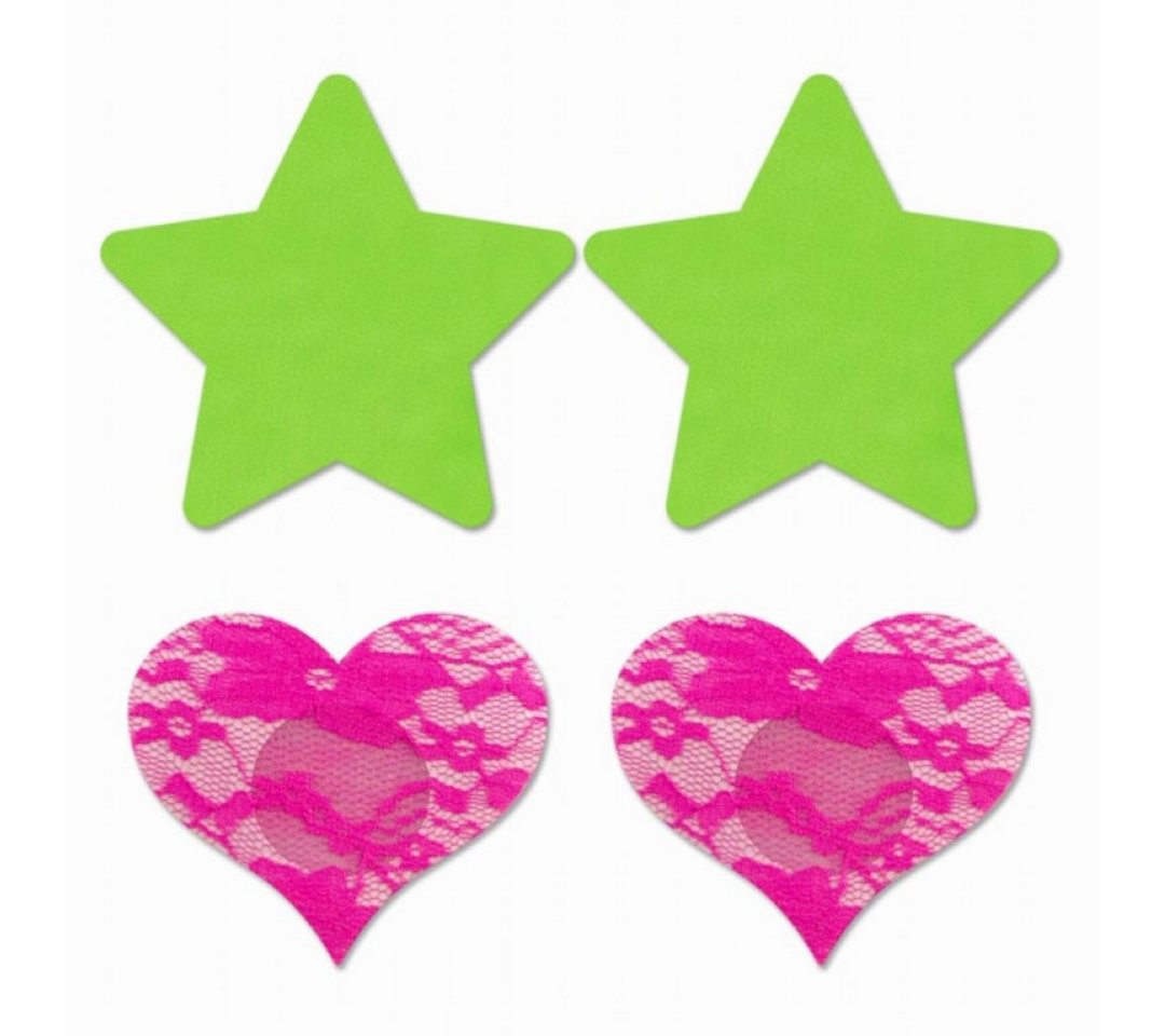 GLOW Fantasy Lingerie Brustwarzenabdeckung Nippelpasties Stern & Herz 2 Paar fluoreszierend - Neongrün/Neonpink GLOW Fantasy Lingerie Brustwarzenabdeckung Nippelpasties Stern & Herz 2 Paar fluoreszierend - Neongrün/Neonpink von GLOW Fantasy Lingerie