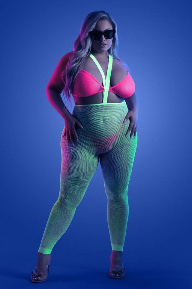 GLOW Fantasy Lingerie Bodystocking Bralette, G-String und Strapsstrümpfe fluoreszierend Plus Size GLOW Fantasy Lingerie Bodystocking Bralette, G-String und Strapsstrümpfe fluoreszierend Plus Size von GLOW Fantasy Lingerie