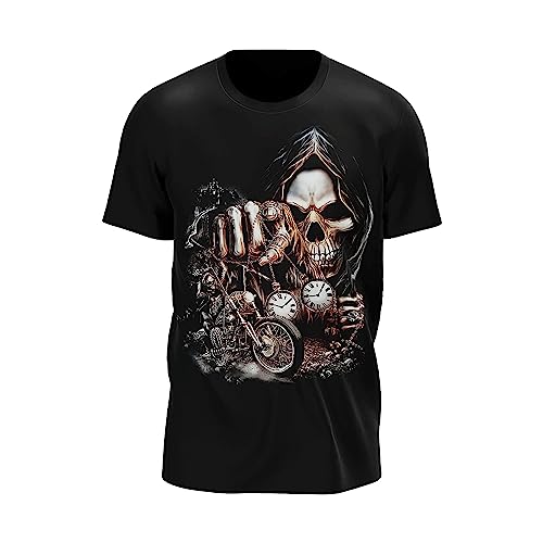 Wild Glow in The Dark T-Shirt | Biker | Motorradfahrer | Reaper | Sensenmann | Death | Totenkopf| Skull | Damen & Herren | Schwarz | Merchandise | Oversized von GLOW IN THE DARK • WILD • LEUCHTET IM DUNKLEN