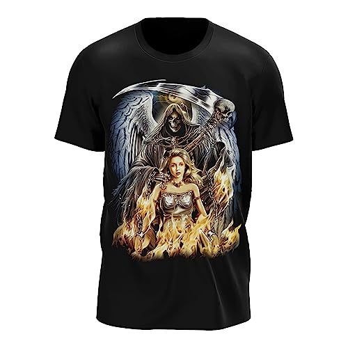 Wild Glow in The Dark T-Shirt | Biker | Motorradfahrer | Reaper | Sensenmann | Death | Totenkopf| Skull | Damen & Herren | Schwarz | Merchandise | Oversized von GLOW IN THE DARK • WILD • LEUCHTET IM DUNKLEN