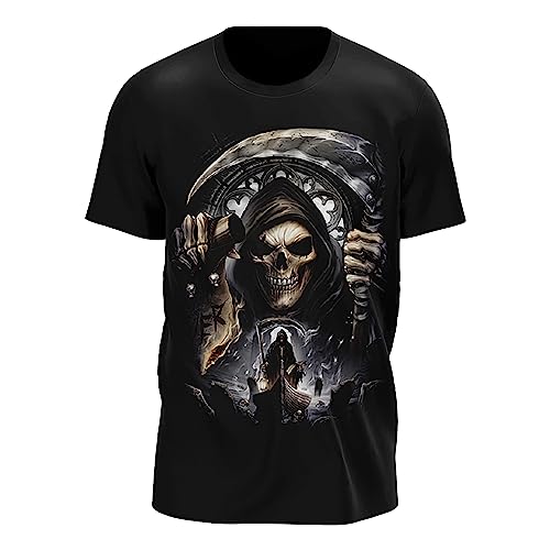 Wild Glow in The Dark T-Shirt | Biker | Motorradfahrer | Reaper | Sensenmann | Death | Totenkopf| Skull | Damen & Herren | Schwarz | Merchandise | Oversized von GLOW IN THE DARK • WILD • LEUCHTET IM DUNKLEN