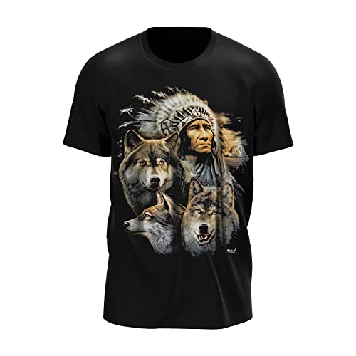 Wild Glow in The Dark T-Shirt | Tieren | Wolves | Native Americans | Indianer | Damen & Herren | Schwarz | Merchandise | Oversized von GLOW IN THE DARK • WILD • LEUCHTET IM DUNKLEN