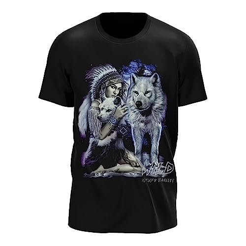 Wild Glow in The Dark T-Shirt | Tieren | Wolves | Native Americans | Indianer | Damen & Herren | Schwarz | Merchandise | Oversized von GLOW IN THE DARK • WILD • LEUCHTET IM DUNKLEN