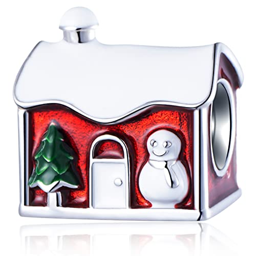 2023 Weihnachten Haus des Weihnachtsmanns Emaille Charms, fit Pandora Weihnachts Armband, 925 Sterling Silber Süßes Zuhause Christmas Perlen Schneemann Charme, Geschenk für Freunde von GLOWDAS