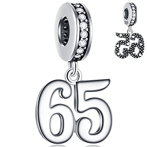 65 Geburtstag Dangle Charms passt Pandora Weihnachten Armband Halskette, 925 Sterling Silber 65th Jubiläum Anhänger Perlen mit CZ, Anzahl 65 Jahre Bday Geschenk für Großmutter/Opa von GLOWDAS