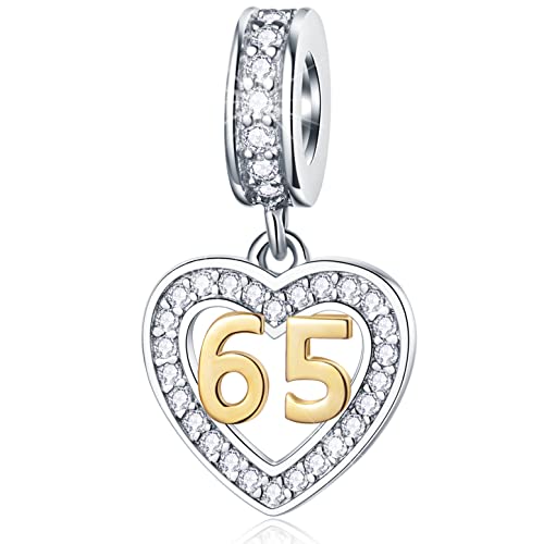 65th Geburtstag Charms passen Pandora Weihnachtsarmband, 18K goldene Zahl 65 Dangle, 925 Sterling Silber 65 Jubiläum Herz Halskette Perlen mit Geburtsstein, Geschenke für Oma/Mutter im Gesetz/Nana von GLOWDAS