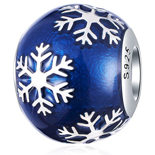 Blaue Emaille Schneeflocke Weihnachts Charms, fit Pandora Weihnachten Armband, 925 Sterling Silber Christmas Snowflake Perlen, Geschenk für Frauen/Tante/Cousin/Nichte von GLOWDAS