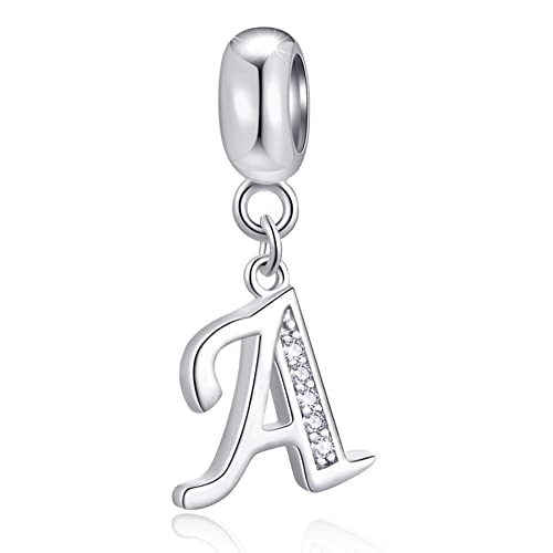 Buchstabe A Charms Initials A Alphabet Anhänger Perlen, 925 Sterling Silber Letra Charm Pendant mit klaren CZ, passen Pandora Jahrestag Armband/Halskette, Geschenke für Tante/Nichte/August von GLOWDAS