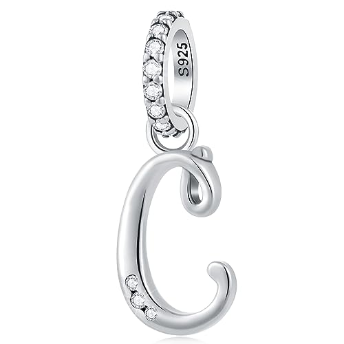 Buchstabe C Charms Alphabet Anhänger, 925 Sterling Silber Initial c Dangle CZ Perle passen Pandora Weihnachten Armband con Letra, Feier Geschenke für Paar/Cousine/Aschenputtel von GLOWDAS
