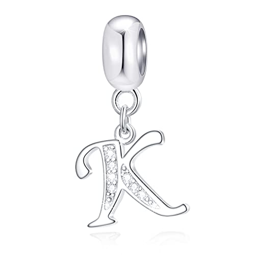 Buchstabe K Charms Initials K Alphabet Anhänger Perlen, 925 Sterling Silber Letra Charm Pendant mit klaren CZ, passen Pandora Frauen Armband/Halskette, Geschenke für alles Gute zum Geburtstag/Freund von GLOWDAS