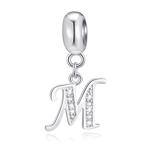 Buchstabe M Charms Initials M Alphabet Anhänger Perlen, 925 Sterling Silber Letra Charm Pendant mit klaren CZ, passen Pandora Mein erster Muttertag Armband/Halskette, Geschenke für Mama/Mom/Mutter von GLOWDAS