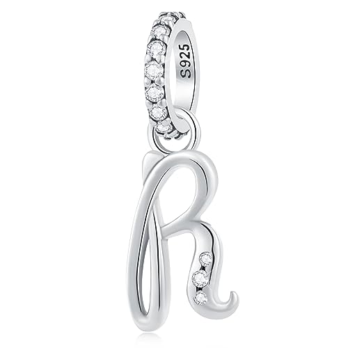 Buchstabe R Charms Alphabet Anhänger, 925 Sterling Silber Initial r Dangle CZ Perle passen Pandora Reflexions Halskette Armband con Letra, Geschenke für Großeltern/Ruhestand von GLOWDAS