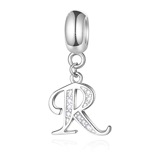 Buchstabe R Charms Initials R Alphabet Anhänger Perlen, 925 Sterling Silber Letra Charm Pendant mit klaren CZ, passen Pandora Frauen Armband Halskette, Geschenke für Paar/Mädchen/Ruhestand von GLOWDAS