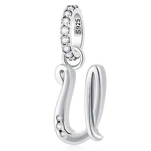 Buchstabe U Charms Alphabet Anhänger, 925 Sterling Silber Initial u Dangle CZ Perle passen Pandora Usa Halskette Armband mit Letra, Geschenke für Onkel/Oma/Armee Frau/Mutter von GLOWDAS