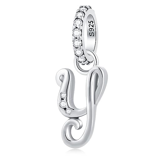 Buchstabe Y Charms Alphabet Anhänger, 925 Sterling Silber Initial y Dangle CZ Perle passen Pandora Original Halskette Armband mit Letra, Geschenke für Neujahr/Erntedank/bester Freund von GLOWDAS