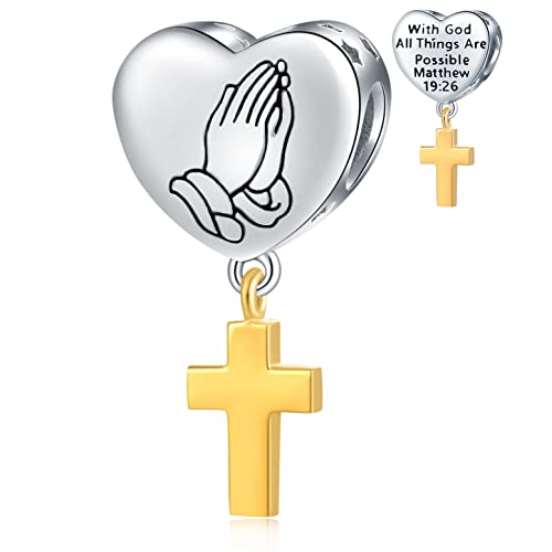 Glaube Kreuz Beten Hände Anhänger Charms mit Gott Alle Dinge sind möglich, passen Pandora Religiöse Armband, 925 Sterling Silber Gold Faith Cross Herz Perlen, Geschenke für Familie/Ostern Glaube Kreuz Beten Hände Anhänger Charms mit Gott Alle Dinge sind möglich, passen Pandora Religiöse Armband, 925 Sterling Silber Gold Faith Cross Herz Perlen, Geschenke für Familie/Ostern von GLOWDAS