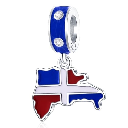 Ich liebe Dominikanische Republik Flagge Charm Anhänger, fit Pandora Reisearmband, 925 Sterling Silber Emaille Dominica Karte baumeln Perlen, Geschenk für Freunde/Puerto Rico Halskette/Urlaub von GLOWDAS