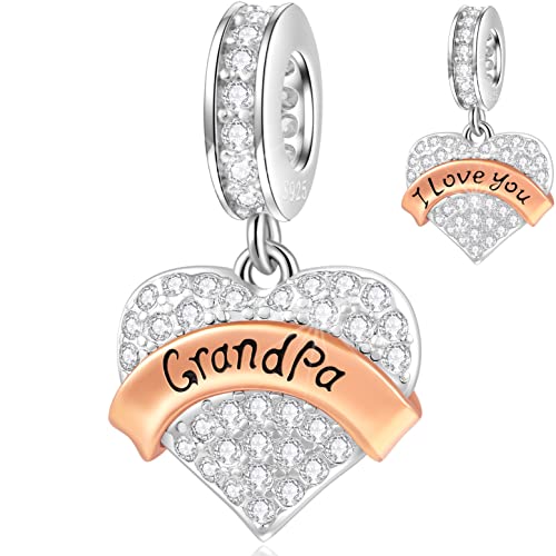 Ich liebe dich Opa Charms passt Pandora Vatertag Halskette/Armband, 925 Sterling Silber Pave Funkeln Klar CZ Herz Grandpa Anhänger Perlen, Geschenke für Opa/Großeltern/Geburtstag von GLOWDAS