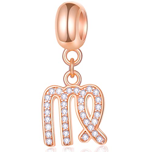 Jungfrau Sternzeichen Charms passt Pandora Schlange Kette Armband – Rosegold 925 Sterling Silber Halskette Anhänger, 12 Constellation Dangle CZ Geburtstagsperlen, Geschenke für Urlaub/Abschluss von GLOWDAS