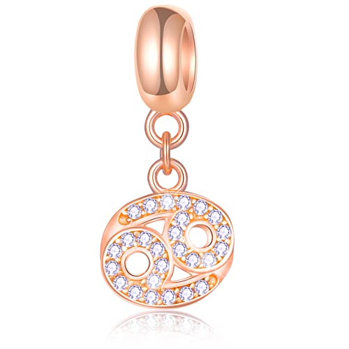 Krebs Sternzeichen Charms passt Pandora Stil Armband – Rose Gold 925 Sterling Silber Halskette Anhänger, 12 Constellation Dangle CZ Birthstone Perlen, Geschenke für Muttertag/Geburtstag von GLOWDAS