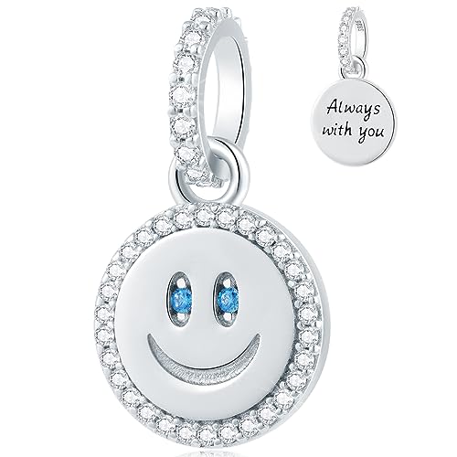 Lächeln Gesicht Charms passen Pandora Valentinstag Armbänder, 925 Sterling Silber Happy Smiley Emoji Halskette Anhänger Perle mit CZ Blaues Auge, Immer bei dir Geschenk für Jungen/Mädchen/Geburtstag von GLOWDAS