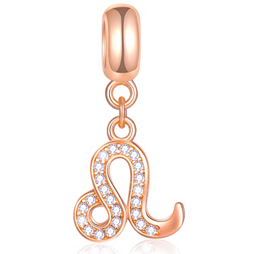 Löwe Sternzeichen Charms passt Pandora Frauen Armband – Rose Gold 925 Sterling Silber Halskette Anhänger, 12 Horoskop Dangle CZ Birthstone Perlen, Geschenke für Nichte/Neffe/Tante von GLOWDAS