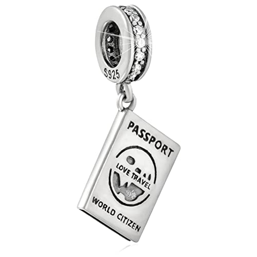 Reise Reisepass Charms Dangle, 925 Sterling Silber Rund um die Welt Anhänger, World Citizen' CZ Passport Perlen, passen Pandora Weihnachts Armband/Halskette, Geschenke für beste Freunde/Paar von GLOWDAS