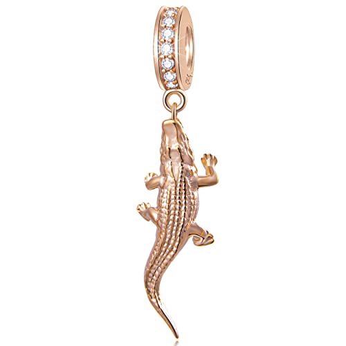 Rose Gold Krokodil baumeln Charms, passt Pandora Schlange Kette Armband, 925 Sterling Silber Alligator Anhänger Tier Perlen, Geburtstag/Weihnachten Geschenke für Kinder/Mädchen/Cousine von GLOWDAS