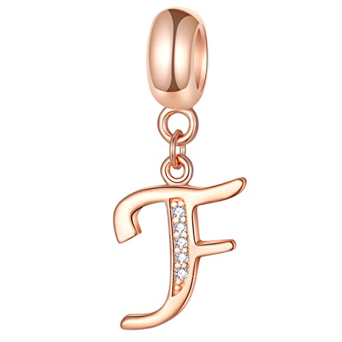 Roségold Buchstabe F Charms Alphabet Wort Perlen - Authentisches 925 Sterling Silber Initial F Dangle CZ Geburtsstein passt Pandora Charm Armbänder, für Vater/Familie/Freunde Geschenke von GLOWDAS