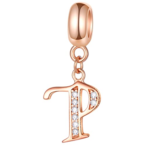 Roségold Buchstabe P Charms Alphabet Perlen passend zu Pandora Letter Armbändern, 925 Sterling Silber Initial P Dangle CZ Birthstone Halskette Anhänger, für Party/Eltern/Mütter Tag Geschenke von GLOWDAS