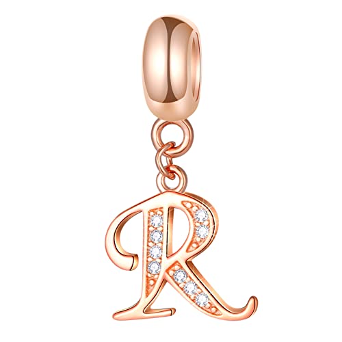 Rosegold Buchstabe R Charms, Initial R Alphabet Perlen passend zu Pandora DIY Armbändern -925 Sterling Silber Letter Dangle CZ Geburtsstein Halskette Anhänger, für Ruhestand/Opa/Großmutter Geschenke von GLOWDAS