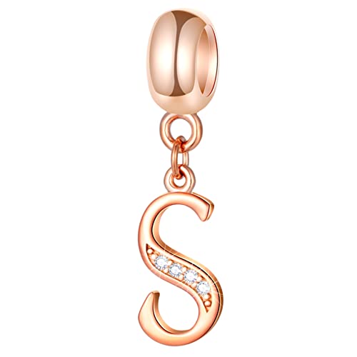 Rosegold Buchstabe S Charms, Initial S Alphabet Perlen – Authentischer 925 Sterling Silber Letter Dangle CZ Geburtsstein Halskette Anhänger, passen Pandora Style Armbänder, Geschenke für Sohn/Tochter von GLOWDAS