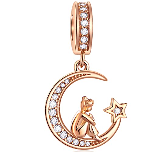 Rosegold Mädchen sitzen auf Halbmond Mond Anhänger Charms, passen Pandora Weihnachten Armband, 925 Sterling Silber Girl on Moon CZ Mondsichel Perlen, Geschenke für Schwester/Tochter/Freund Rosegold Mädchen sitzen auf Halbmond Mond Anhänger Charms, passen Pandora Weihnachten Armband, 925 Sterling Silber Girl on Moon CZ Mondsichel Perlen, Geschenke für Schwester/Tochter/Freund von GLOWDAS