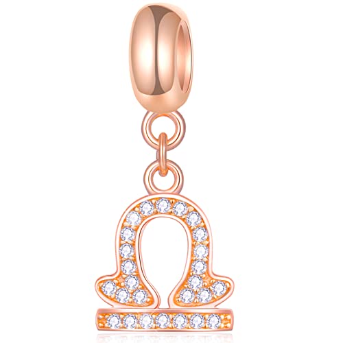 Waage Sternzeichen Charms passt Pandora Geburtstag Armbänder – Rose Gold 925 Sterling Silber Halskette Anhänger, 12 Horoskop Dangle CZ Perlen, Geschenke für Braut/Bräutigam/Paar von GLOWDAS