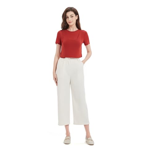 GLOWELFA Fließende Caprihose für Damen, Sommer, 7/8-Hose, leicht, elastischer Bund, mit Taschen, lässig, schick, schwarz, für Urlaub, Büro, Zuhause oder Sport, weiß, Small GLOWELFA Fließende Caprihose für Damen, Sommer, 7/8-Hose, leicht, elastischer Bund, mit Taschen, lässig, schick, schwarz, für Urlaub, Büro, Zuhause oder Sport, weiß, Small von GLOWELFA