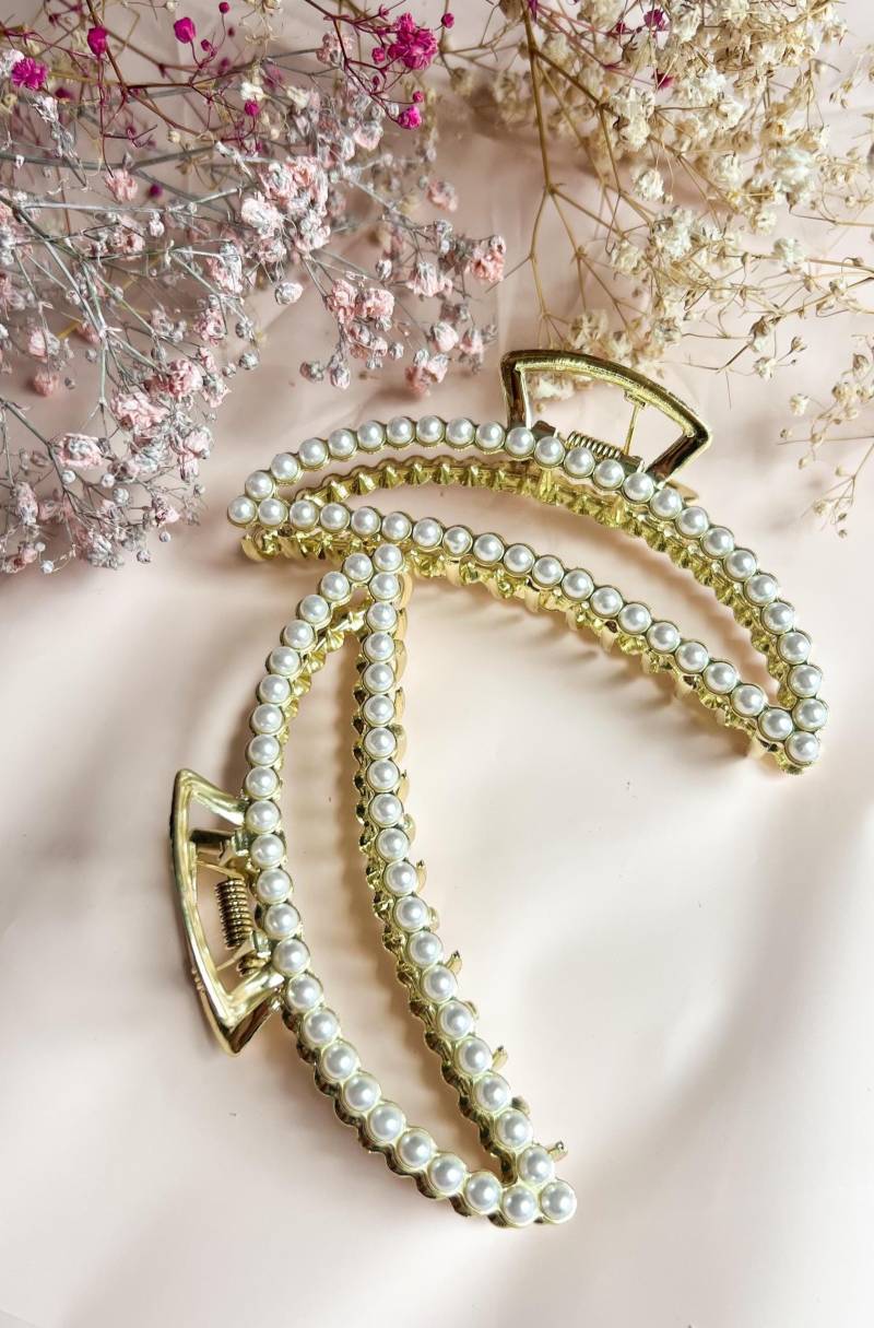 Perlen-Haarkrallen-Clip Goldene Metall-S-Kurve, Minimalist Für Dickes Haar Perlen-Haarkrallen-Clip Goldene Metall-S-Kurve, Minimalist Für Dickes Haar von GLOWLABORATORY