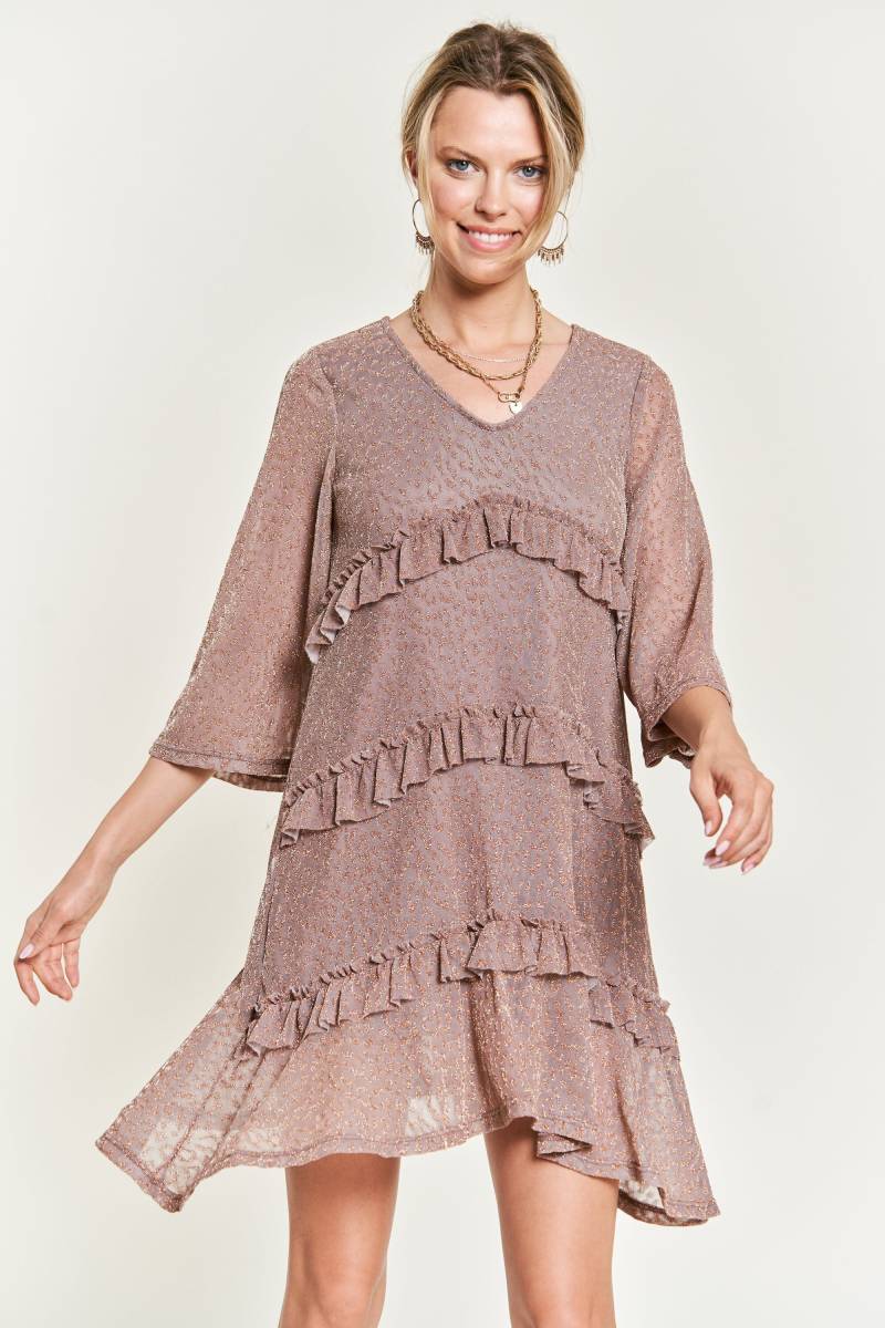 Animal Print Gold Memory Jqd Rüschen Kleid von GLOWUPSHOPS
