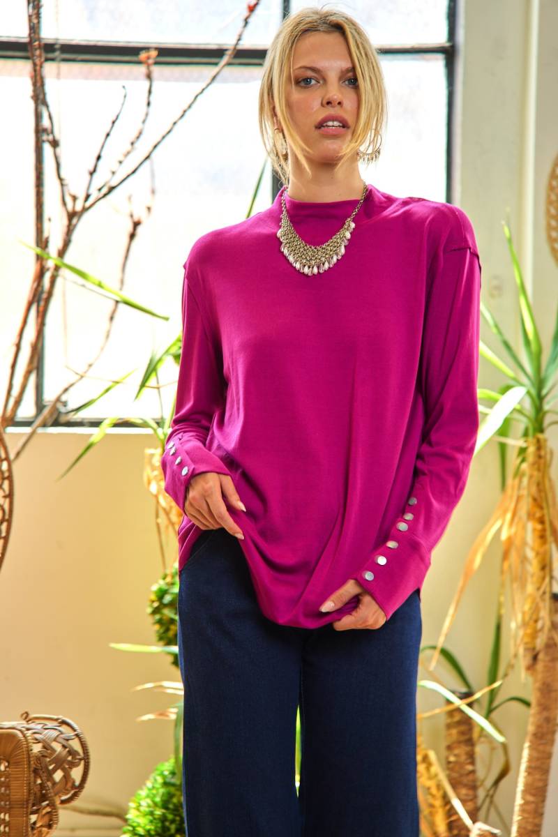 Mock Neck Button Manschetten Pullover von GLOWUPSHOPS