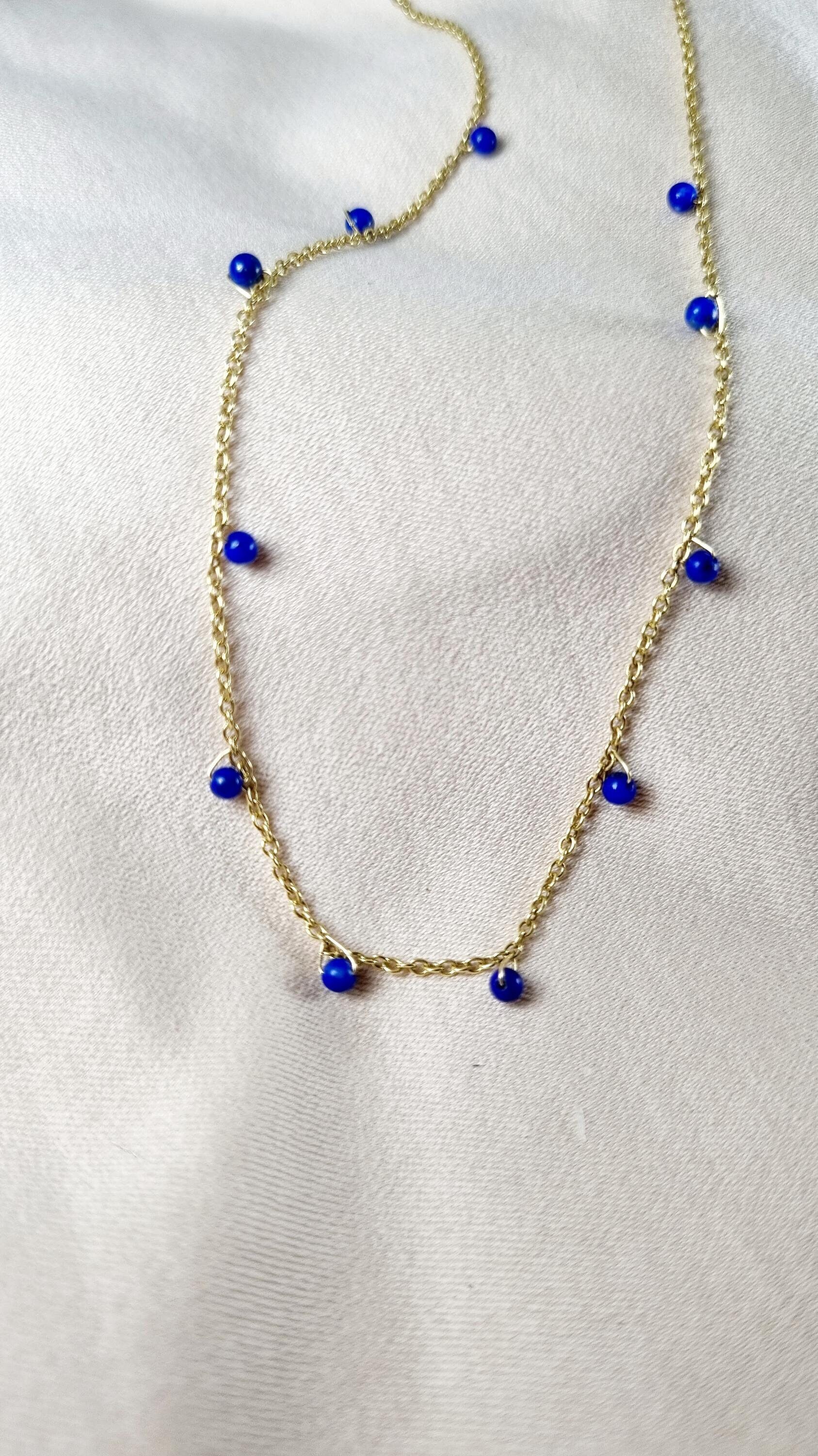 Kette Lapislazuli Damen Waage Schmuck Dezent Feine Perlen Geburtstsein September Sternzeichen Jungfrau Geschenk Blauer Stein Kette Lapislazuli Damen Waage Schmuck Dezent Feine Perlen Geburtstsein September Sternzeichen Jungfrau Geschenk Blauer Stein von GLOWYBOX