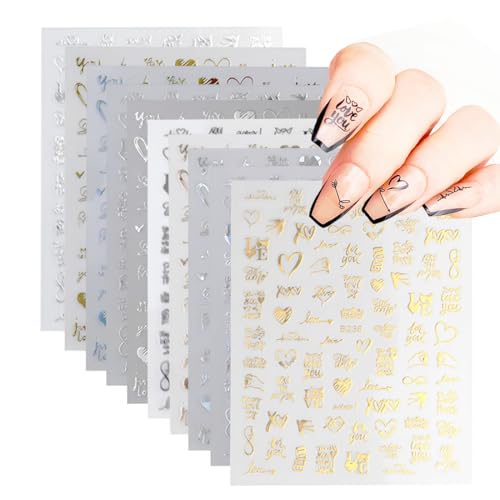 GLPRKOW 10 Blatt Valentinstag Nagelsticker Selbstklebend Liebe Herz Nagel Sticker Nagelaufkleber Glitzer Aufkleber Nail Art Stickers Zubehör DIY für Damen Mädchen Valentine's Day Nagelkunst Dekoration von GLPRKOW