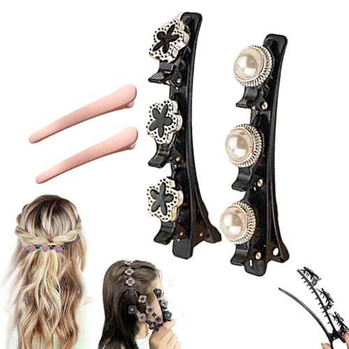 Doppelschicht Haarspange, Geflochtene Haarspangen, Haarspange Mit 3 Clips, Haarspangen Mit Funkelnden Kristallsteinen, Haarspangen Damen (2Pcs-B) von GLSAYZU