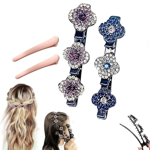 Doppelschicht Haarspange, Geflochtene Haarspangen, Haarspange Mit 3 Clips, Haarspangen Mit Funkelnden Kristallsteinen, Haarspangen Damen (2Pcs-C) von GLSAYZU