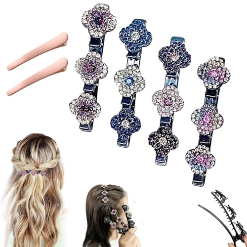 Doppelschicht Haarspange, Geflochtene Haarspangen, Haarspange Mit 3 Clips, Haarspangen Mit Funkelnden Kristallsteinen, Haarspangen Damen (4Pcs-A) von GLSAYZU