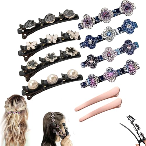 Doppelschicht Haarspange, Geflochtene Haarspangen, Haarspange Mit 3 Clips, Haarspangen Mit Funkelnden Kristallsteinen, Haarspangen Damen (8Pcs) von GLSAYZU