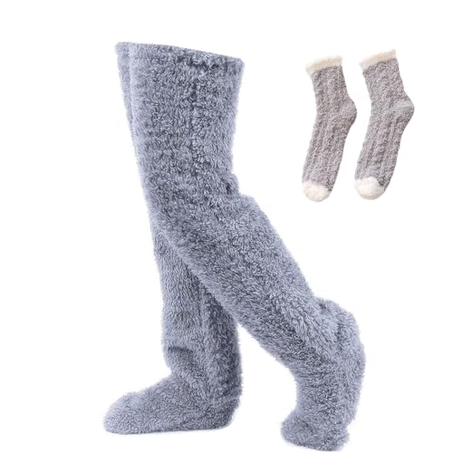 GLSAYZU Snuggle Paws Sock Slippers, SnugglePaws Sock Slippers, Snuggs Cozy Socks, Over Knee High Fuzzy Socks Sock Slippers (grey) von GLSAYZU